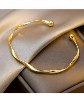 Twisted Bangle Bracelet Cuff Gold Adjustable Simple Elegant Minimalist Stylish